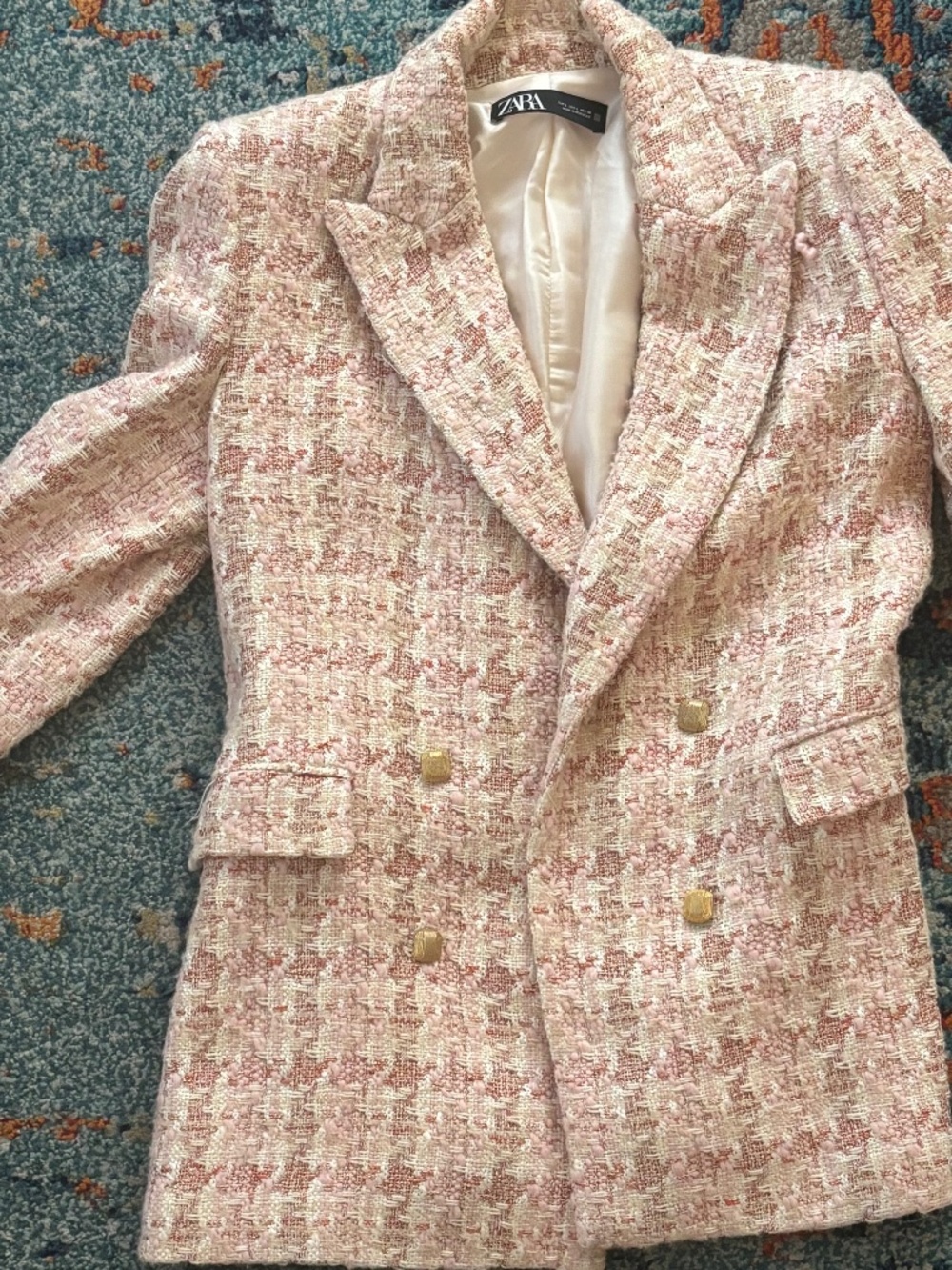 Zara Double Breasted Tweed Blazer